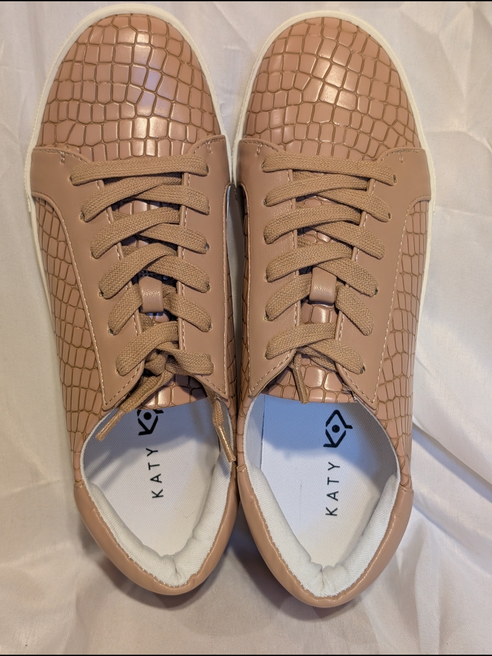 Katy Perry Collections Croc-Embossed Lace-Up Sneakers - Nude